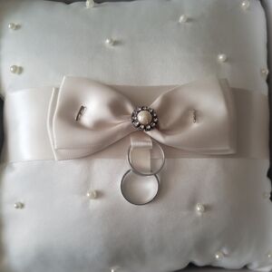 Lillian Rose classic ivory satin pearl wedding ring pillow